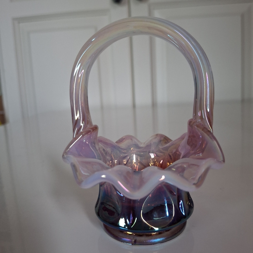 Iridescent Fenton Small Art Glass Basket